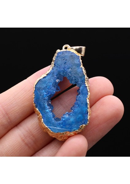 Mavi Doğal Akik Druzy Kolye Düzensiz Altın Kaplama Druzy Kolye Takı Yapımı Için Diy Kadın Kolye Küpe Hediyeler (Yurt Dışından)