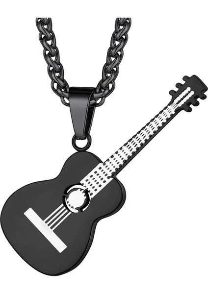 Siyah U7 Paslanmaz Çelik Halk Gitar Kolye Halat Cha Inç Kolye Müzik Lover Muscian Takı Hediye Için (Yurt Dışından)