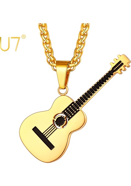 Siyah U7 Paslanmaz Çelik Halk Gitar Kolye Halat Cha Inç Kolye Müzik Lover Muscian Takı Hediye Için (Yurt Dışından) fiyatları