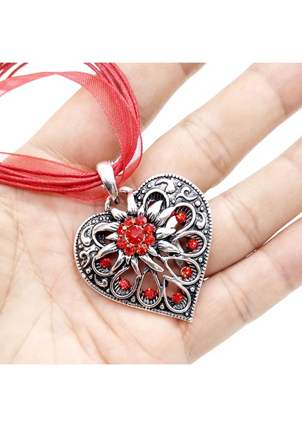 Kırmızı Yeni!vintage Oktoberfest Takı Renkli Rhinestone Edelweiss Kolye Kolye Ayarlanabilir Şerit Halat Kolye Dirndl Takı (Yurt Dışından) fiyatları