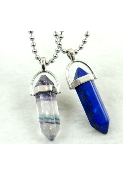 No.11 Doğal Taş Kuvars Kristal Lapis Florit Mix Taş Altıgen Sütun Kolye Paslanmaz Çelik Kolye Kadınlar Için Moda Takı (Yurt Dışından) modelleri