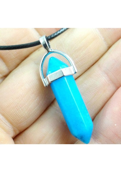 No.33 Doğal Taş Lapis Opal Pembe Mor Kristal Taş Altıgen Sütun Kolye Kolye Deri Zincirler Kolye Moda Takı (Yurt Dışından)