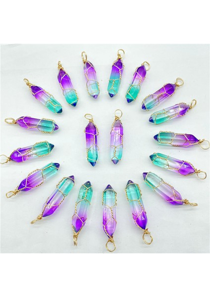 No.26 Doğal Taş Taş Kuvars Renkli Kristal Altın Sarma Altıgen Sarkaç Reiki Kolye Charm Dıy Takı Yapımı Kolye (Yurt Dışından)