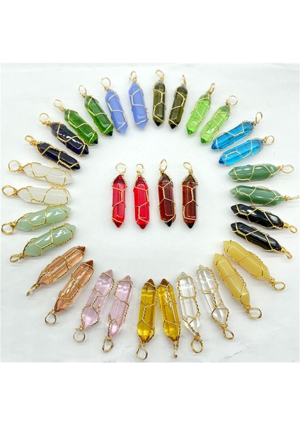 No.26 Doğal Taş Taş Kuvars Renkli Kristal Altın Sarma Altıgen Sarkaç Reiki Kolye Charm Dıy Takı Yapımı Kolye (Yurt Dışından) fiyatları