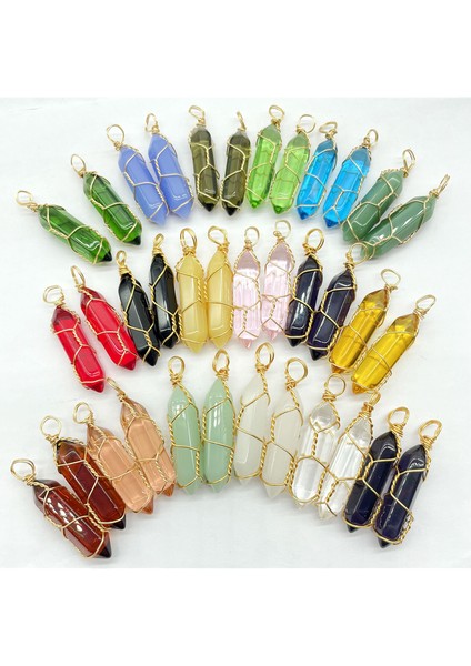 No.26 Doğal Taş Taş Kuvars Renkli Kristal Altın Sarma Altıgen Sarkaç Reiki Kolye Charm Dıy Takı Yapımı Kolye (Yurt Dışından) fırsatları