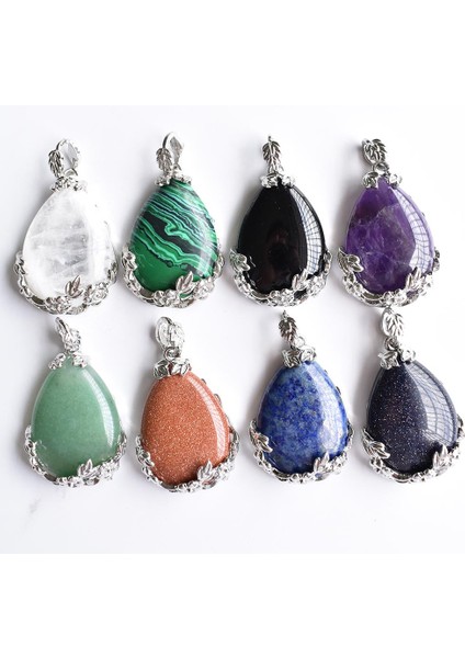 Obsidyen Kadın Doğal Taş Mor Kristal Aventurin Lapis Lazuli Gözyaşı Kakma Metal Çiçek Kolye Lot Ücretsiz (Yurt Dışından) fiyatları