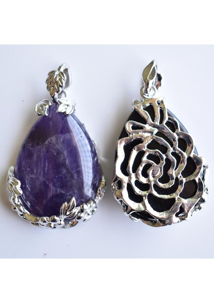 Obsidyen Kadın Doğal Taş Mor Kristal Aventurin Lapis Lazuli Gözyaşı Kakma Metal Çiçek Kolye Lot Ücretsiz (Yurt Dışından) fırsatları