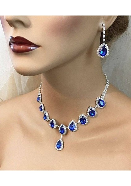 ÇG13 Trendy Mavi Su Damlası Rhinestones Kadın Kolye Gümüş Renk Kakma Zirkon Kolye Kadın Aksesuarları Için (Yurt Dışından) fiyatları
