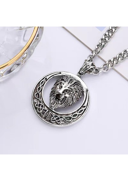 C14211-GÜMÜŞ Retro Punk Iskandinav Viking Boğa Başkanı Kolye Kolye Erkekler Için Klasik Hayvan Kişilik Takı (Yurt Dışından)