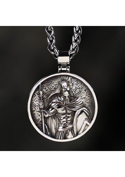 A13269-GÜMÜŞ Klasik Savaş Kralı Spartan Savaşçı Portre Kolye Erkekler 'ın Kolye Trend Kaya Hip Hop Parti Moda Takı Noel Hediyesi (Yurt Dışından) modelleri