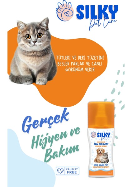 Sılky – Kedi Vücut / Tüy ve Pati Hijyen Spreyi ( Nano Gümüş – 100ml )