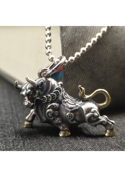 AL4156-GÜMÜŞ Retro Punk Iskandinav Viking Boğa Başkanı Kolye Kolye Erkekler Için Klasik Hayvan Kişilik Takı (Yurt Dışından)