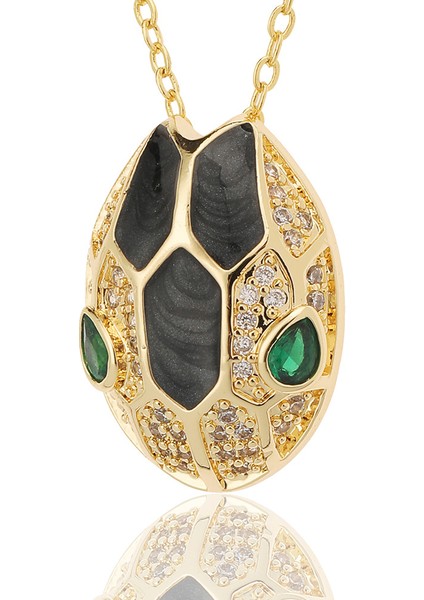 Siyah Benzersiz Altın Renk Yılan Kafa Kolye Serin Lüks Yeşil Göz Cz Zirkonya Kolye Kadın Erkek Rend Hip Hop Parti Takı (Yurt Dışından)