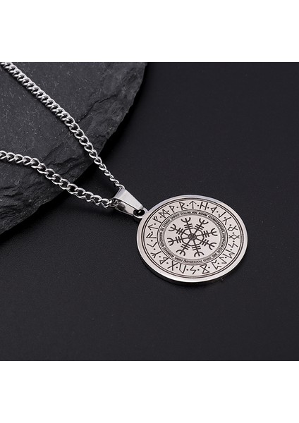 AL13002-GÜMÜŞ Vintage Viking Rune Pusula Kolye Kolye Claunk Erkek Iskandinav Muska Takı (Yurt Dışından)
