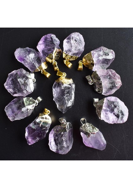 Numara 3 Lot Doğal Taş Kolye Kolye Brezilya Ametist Kristal Rastgele Şekilli Taşlar Reiki Moda Mineral Takı (Yurt Dışından)