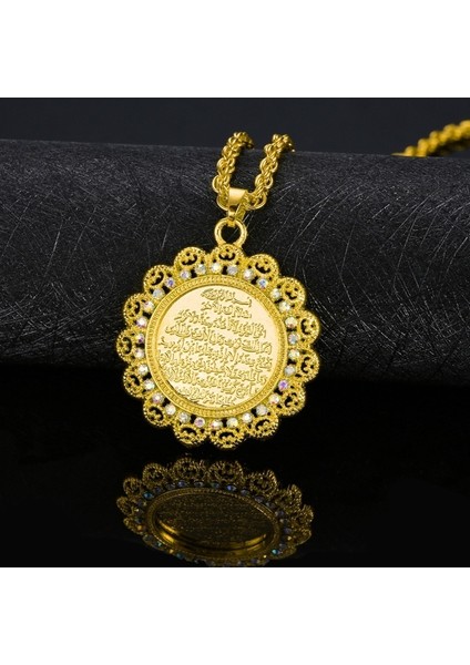 Altın-3 Arap Islam Müslüman Rune Şekli Kolye Kolye Kadın Kolye Kristal Kakma Kolye Dini Rune Muska Aksesuar Takı (Yurt Dışından)