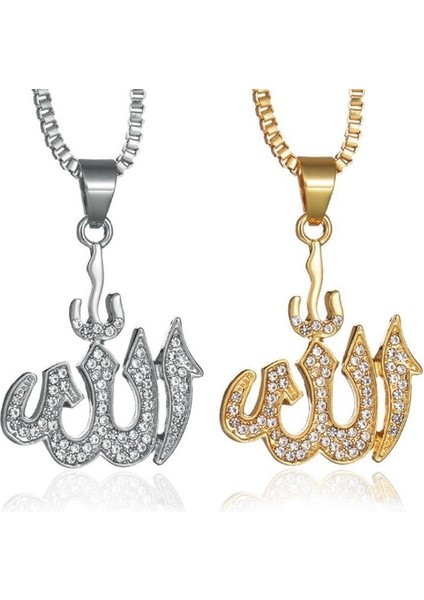 Altın-3 Arap Islam Müslüman Rune Şekli Kolye Kolye Kadın Kolye Kristal Kakma Kolye Dini Rune Muska Aksesuar Takı (Yurt Dışından)