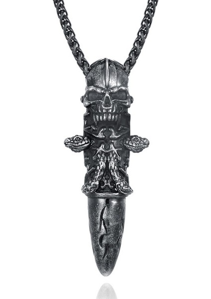 Nostaljik Erkek Punk Rock Vintage Kafatası Mermi Kolye Kolye Moda Gotik Takı Hediye Onun Için Paslanmaz Çelik (Yurt Dışından)