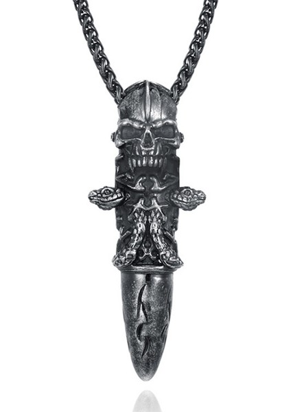 Nostaljik Erkek Punk Rock Vintage Kafatası Mermi Kolye Kolye Moda Gotik Takı Hediye Onun Için Paslanmaz Çelik (Yurt Dışından)