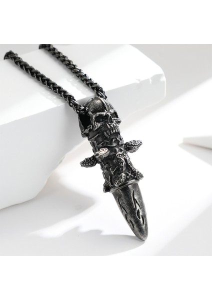 Nostaljik Erkek Punk Rock Vintage Kafatası Mermi Kolye Kolye Moda Gotik Takı Hediye Onun Için Paslanmaz Çelik (Yurt Dışından)