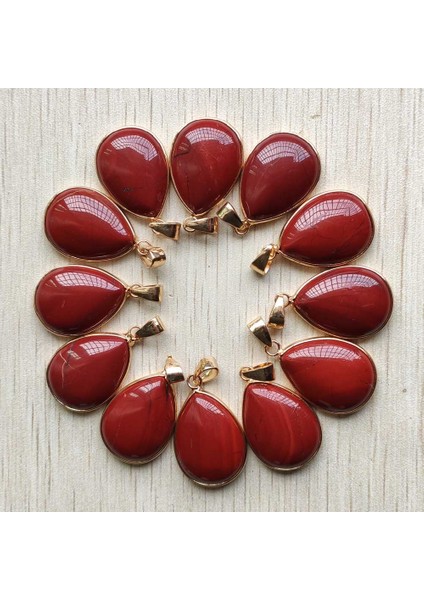 Moda Li Doğal Kırmızı Jasper Altın Plaka Yan Su Damlası Çekicilik Kolye Takı Yapımı Için Çok (Yurt Dışından)