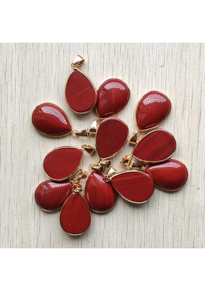 Moda Li Doğal Kırmızı Jasper Altın Plaka Yan Su Damlası Çekicilik Kolye Takı Yapımı Için Çok (Yurt Dışından) fiyatları