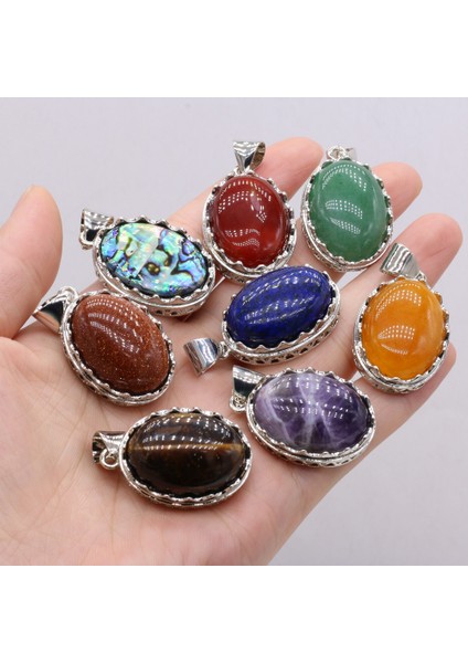 Ametist Doğal Taş Kabuk Kolye Yumurta Cabochon Boncuk Ametist Kaplan Gözü Abalone Kabuk Charms Dıy Kolye Takı Yapımı Için (Yurt Dışından)