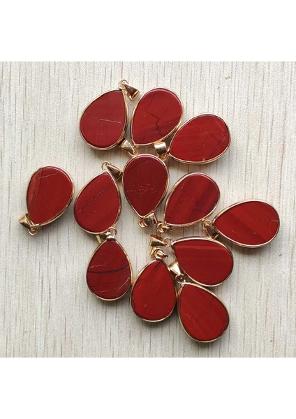 Moda Li Doğal Kırmızı Jasper Altın Plaka Yan Su Damlası Çekicilik Kolye Takı Yapımı Için Çok (Yurt Dışından) modelleri