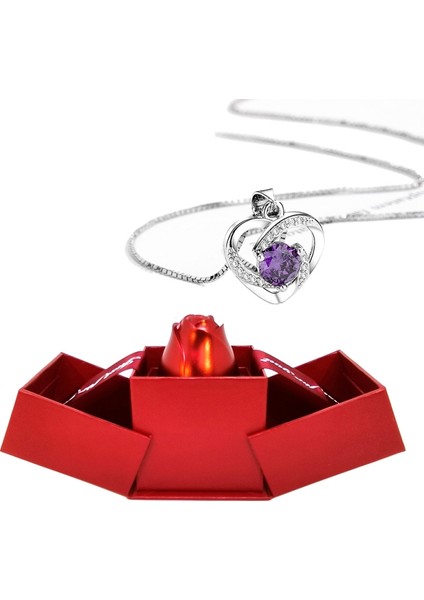 YH2851D Gül Tutucu Ebedi Aşk Kolye Seti Romantik Eşkenar Dörtgen Zirkon Kolye Ölümsüz Sevgililer Günü Hediyeleri ile (Yurt Dışından)