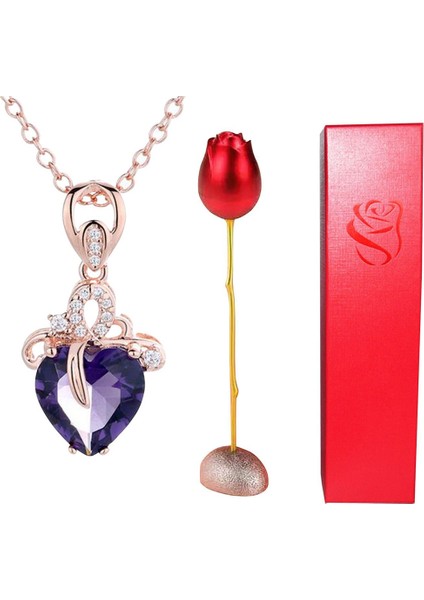 YH2851D Gül Tutucu Ebedi Aşk Kolye Seti Romantik Eşkenar Dörtgen Zirkon Kolye Ölümsüz Sevgililer Günü Hediyeleri ile (Yurt Dışından) modelleri