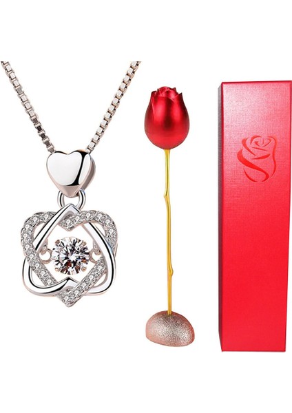 YH2851D Gül Tutucu Ebedi Aşk Kolye Seti Romantik Eşkenar Dörtgen Zirkon Kolye Ölümsüz Sevgililer Günü Hediyeleri ile (Yurt Dışından) fırsatları