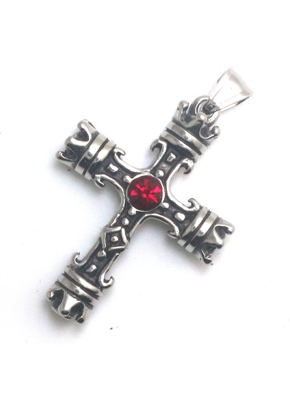 Unisex 316L Paslanmaz Çelik Kırmızı Taş Taç Çapraz Yeni Kolye (Yurt Dışından) fiyatları