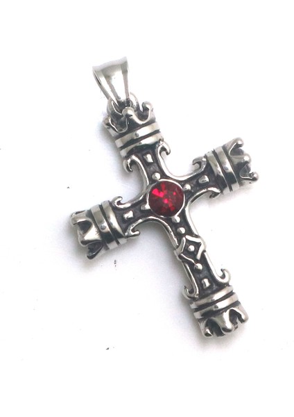 Unisex 316L Paslanmaz Çelik Kırmızı Taş Taç Çapraz Yeni Kolye (Yurt Dışından) modelleri