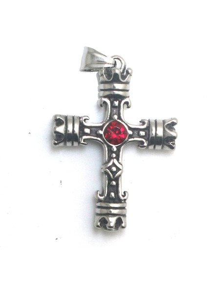 Unisex 316L Paslanmaz Çelik Kırmızı Taş Taç Çapraz Yeni Kolye (Yurt Dışından) fırsatları