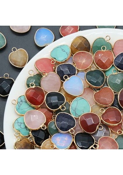 Opal Doğal Taş Kolye Kalp Şekli Altın Kaplama Gül Kuvars Moda Takı Yapımı Için Diy Kadın Kolye Küpe Hediyeler (Yurt Dışından)