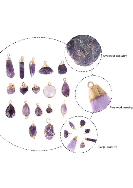 Tip.13 Doğal Ametist Taş Kolye Mor Kuvars Kristal Düzensiz Şifa Takılar Takı Yapımı Için Diy Kolye Küpe (Yurt Dışından)