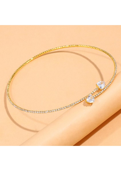 Altın Rengi Stonefans Moda Taklidi Kalp Yaka Gerdanlık Kolye Kadınlar Için Basit Açık Yaka Kolye Tork Takı Aksesuarları (Yurt Dışından)