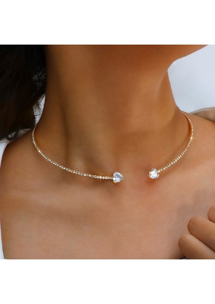 Altın Rengi Stonefans Moda Taklidi Kalp Yaka Gerdanlık Kolye Kadınlar Için Basit Açık Yaka Kolye Tork Takı Aksesuarları (Yurt Dışından) modelleri