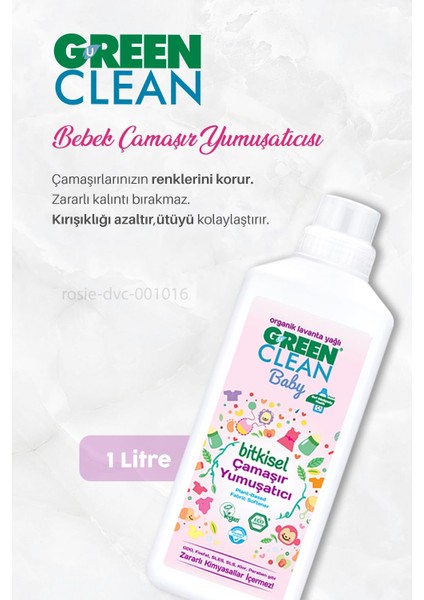 Green Clean 3 Adet Green Clean Baby Bitkisel Çamaşır Yumuşatıcı Lavanta Yağlı 1 Lt ve Rosıe