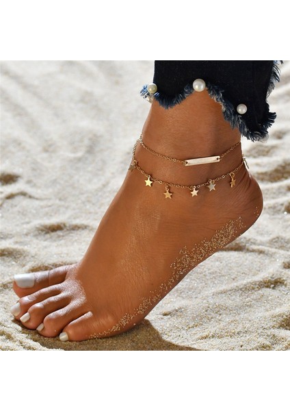 NO.50261 Boyutu Vagzeb Yeni Bohemia Kelepçe Halhal Çok Katmanlı Gümüş Renk Ayak Zinciri Moda Ayak Bileği Bilezik Kadınlar Için Plaj Takı (Yurt Dışından)