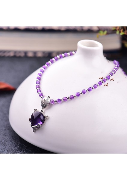 Mor Mor Doğal Kristal Halhal Yönlü Boncuk Tilki Kolye Charm Halhal Kadınlar Kız Hediye Için Kristal Moda Takı (Yurt Dışından)