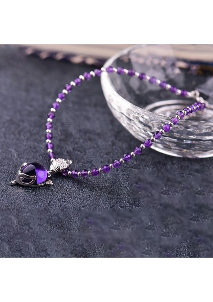 Mor Mor Doğal Kristal Halhal Yönlü Boncuk Tilki Kolye Charm Halhal Kadınlar Kız Hediye Için Kristal Moda Takı (Yurt Dışından) modelleri