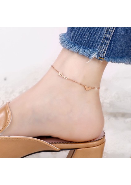 Altın 2023 Aşk Mektubu Kalp Şeklinde Titanyum Çelik Halhal Woma Kore Moda Takı Solmaz Plaj Ayak Bacak Takı (Yurt Dışından) modelleri