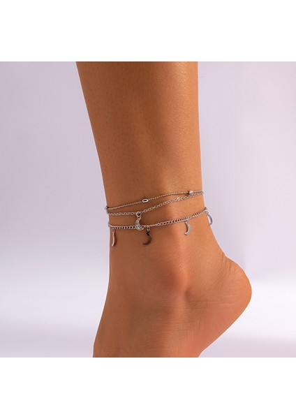 4037-GÜMÜŞ Altın Gümüş Renk Çok Katmanlı Metal Zincir Kadınlar Için Girlg Rhinestone Ayak Bileği Plaj Takı Ayak Bilezik Halhal Hediyeler (Yurt Dışından)