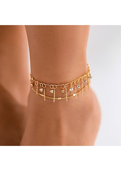 4037-GÜMÜŞ Altın Gümüş Renk Çok Katmanlı Metal Zincir Kadınlar Için Girlg Rhinestone Ayak Bileği Plaj Takı Ayak Bilezik Halhal Hediyeler (Yurt Dışından) modelleri