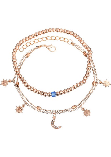 NO.50319 Boyutu Wukalo Boho Tarzı Yıldız Ay Halhal Moda Çok Katmanlı Ayak Zinciri Yeni Ayak Bileği Bilezik Kadınlar Için Plaj Aksesuarları Hediye (Yurt Dışından) fırsatları