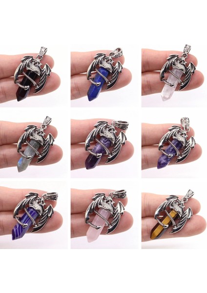 Opalit Ejderha Adam Kolye Kolye Doğal Taş Taş Şifa Ametist Pembe Kuvars Lapis Altıgen Kristal Vintage Takı Kadınlar Için (Yurt Dışından)