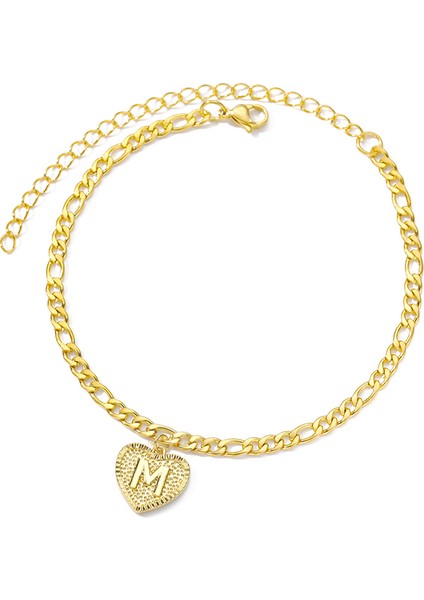 Altın Tarzı M Boyutu Ilk Kalp Halhal Kadınlar Için Kalp Mektup Paslanmaz Çelik Altın Renk Halhal Yaz Plaj Ayak Boho Takı Bijoux Femme (Yurt Dışından)