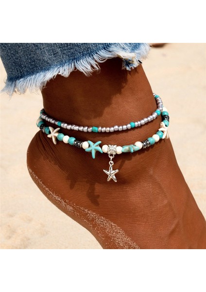 F159 Moda Deniz Kaplumbağaları Inci Denizyıldızı Dalga Kalp Charms Bilezik Halhal Kadınlar Için Bohemian Yaz Ayak Zinciri Takı Hediyeler (Yurt Dışından)