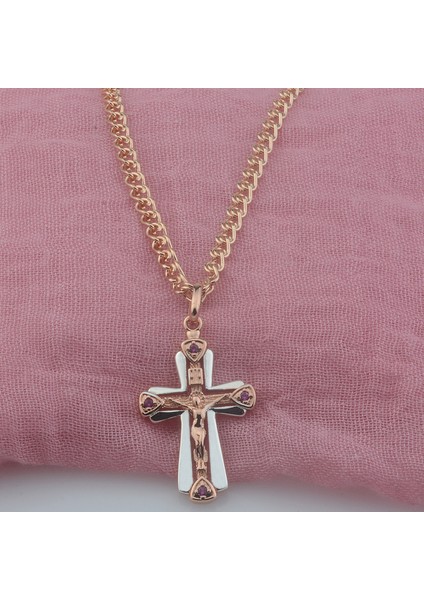 PN130 Fj Yeni 5 Stil Kırmızı Stonewhite Din Çapraz Kadın Unisex 585 Gül Altın Renk Kolye Takı (Yurt Dışından) modelleri